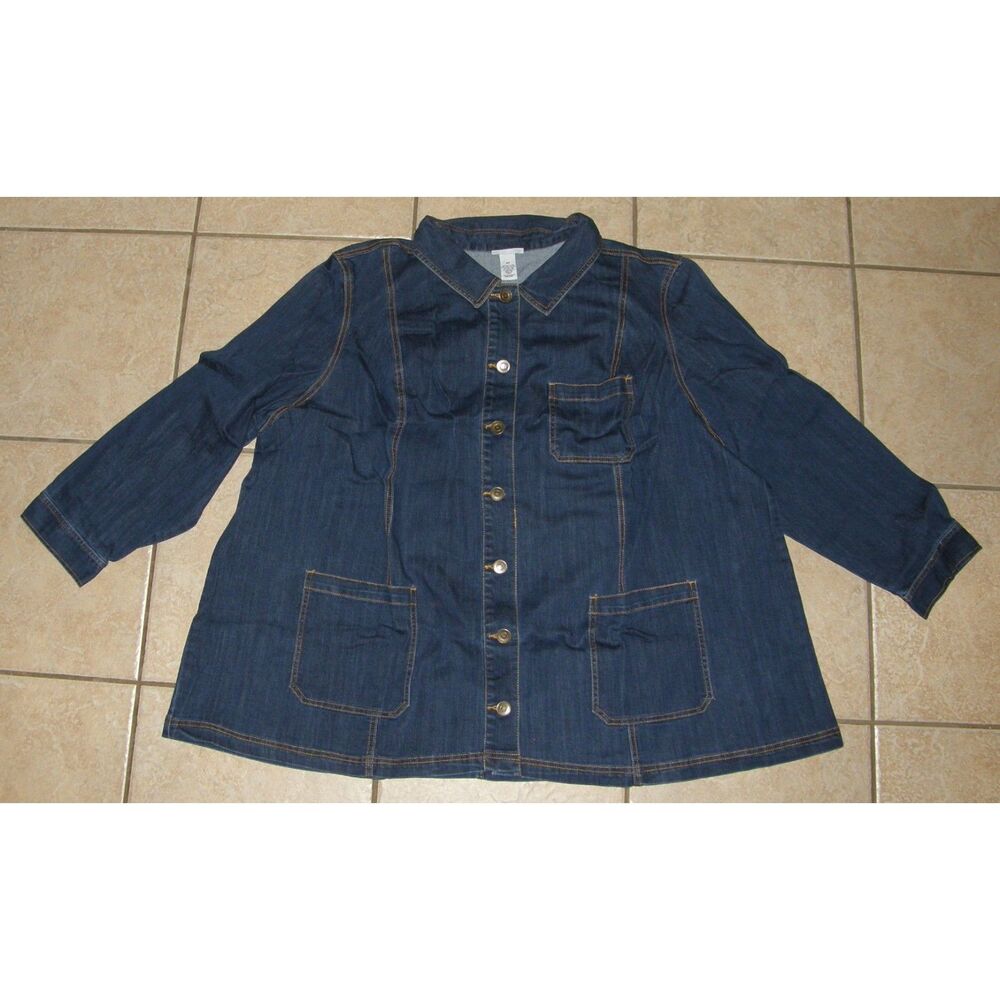 CATHERINES Blue Denim Plus sz 4X Casual Wear Button Up Stretchy Jean Jacket NEW
